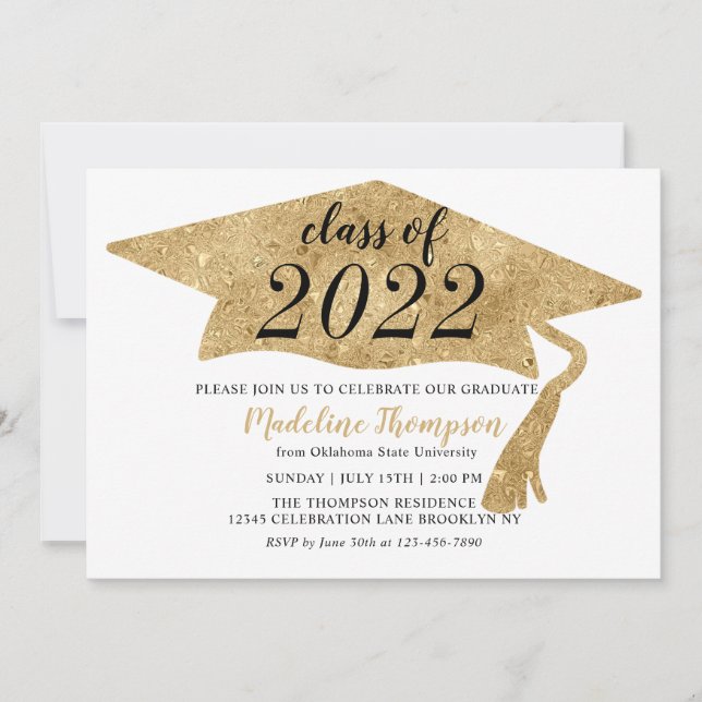 Invitation Parti Casquette moderne simple Gold Graduation (Devant)