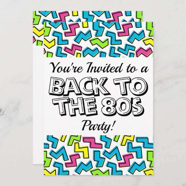 Invitation Parti Cool mignon des années 80 de Retro (Devant / Derrière)