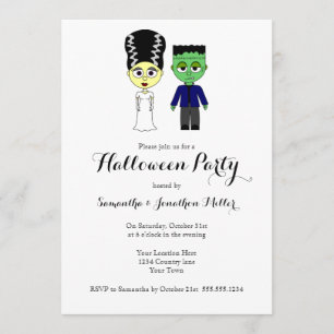 Invitation Parti Cute Frankenstein et Marié Halloween