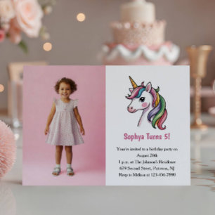 Invitation Parti d'Anniversaire de enfant photo Cute Pink Uni