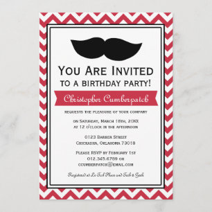 Invitation Parti d'anniversaire de la Moustache rouge Chevron
