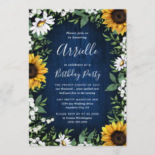 Invitation Parti d'anniversaire de la Navy Blue Sunflower Rus