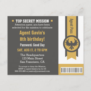 Invitation Parti d'anniversaire de l'agent secret Cool