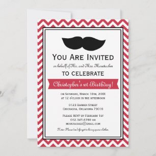Invitation Parti d'anniversaire du Red Boy Mustache Chevron