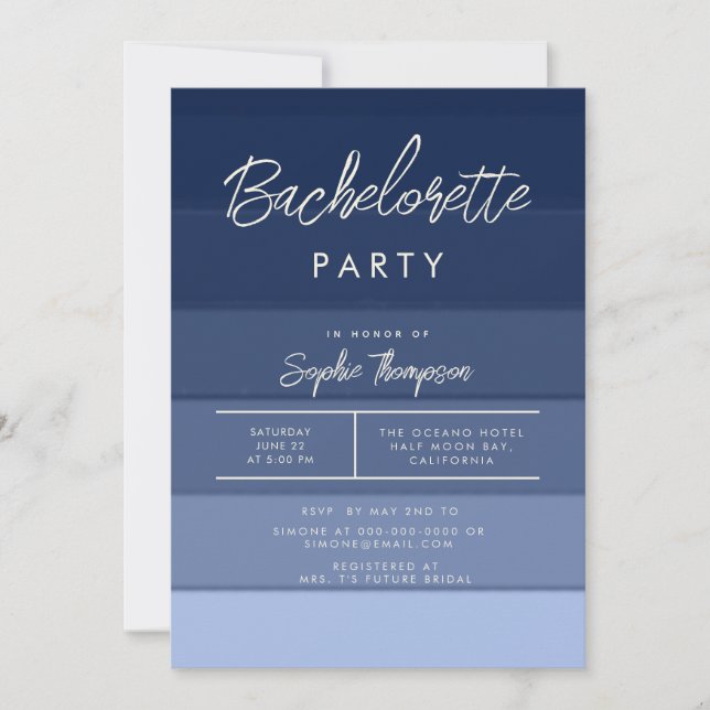 Invitation Parti de Bachelorette bleu marine moderne (Devant)