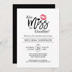 Invitation Parti de bachelorette moderne Kiss Miss Goodbye Li