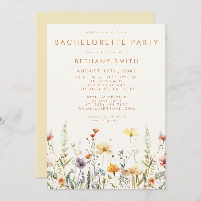 Invitation Parti de Bachelorette Russe Fleur sauvage (Devant / Derrière)
