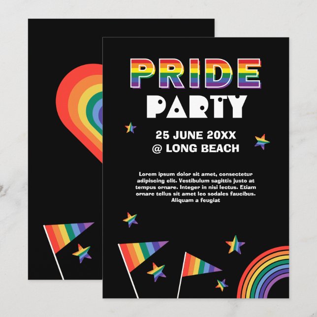 Invitation Parti de fierté LGBTQIA+ personnalisable (Devant / Derrière)