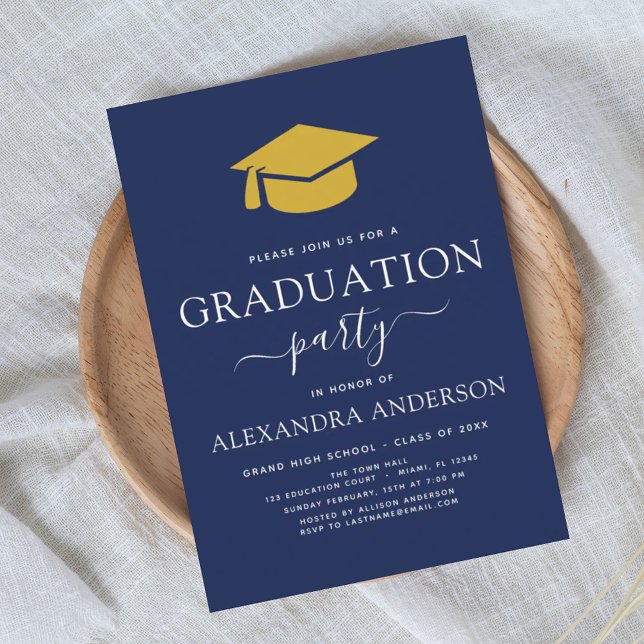 Invitation Parti de graduation 2025 Marine Blue Gold Elegant (Créateur téléchargé)