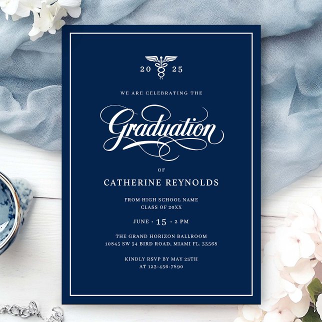 Invitation Parti de graduation bleu de la Marine (Créateur téléchargé)