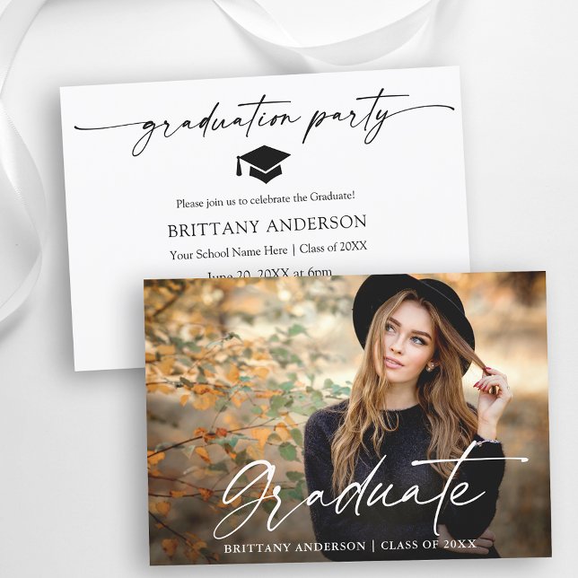 Invitation Parti de graduation de l'encre de calligraphie mod (Customize to change your personalized text size or text style.)