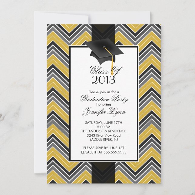 Invitation Parti de graduation de Modern Gold Chevron 2013 (Devant)