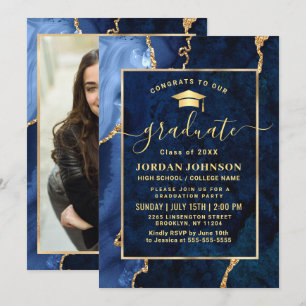 Invitation Parti de graduation en marbre bleu de la Marine d'