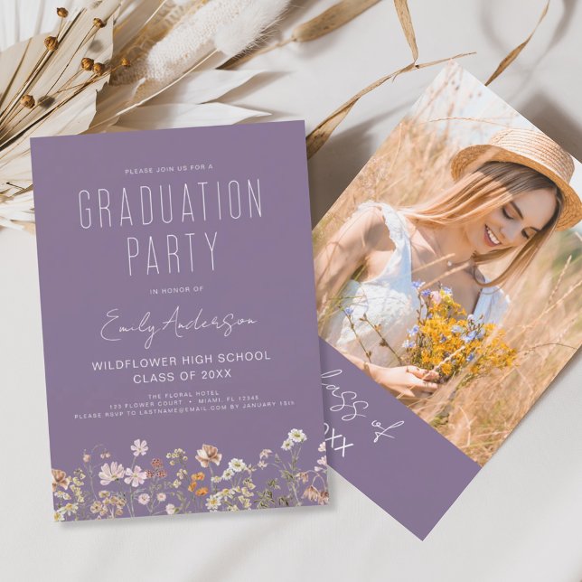 Invitation Parti de Graduation Fleur sauvage violet Boho Bloo (Créateur téléchargé)