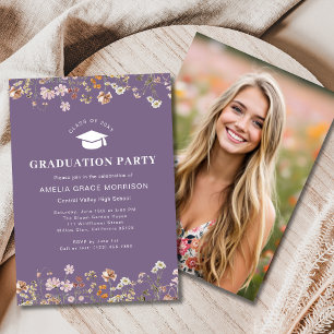 Invitation Parti de Graduation Fleur sauvage violet Boho Bloo