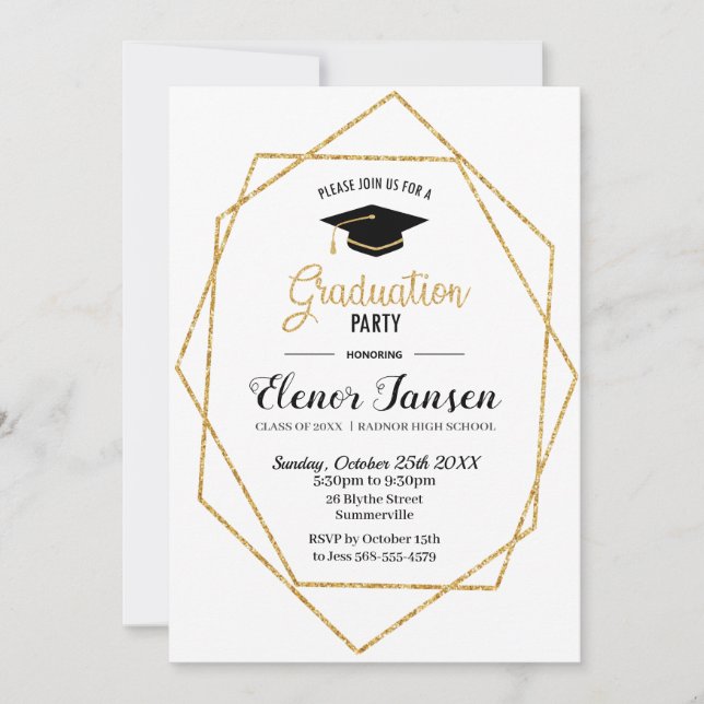 Invitation Parti de graduation géométrique chic moderne (Devant)