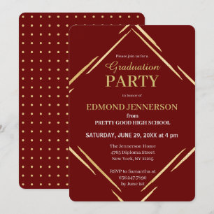 Invitation Parti de graduation géométrique en or rouge modern