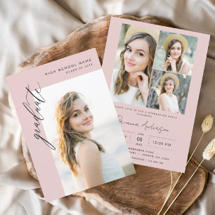 Invitation Parti de graduation photo minimaliste rose moderne