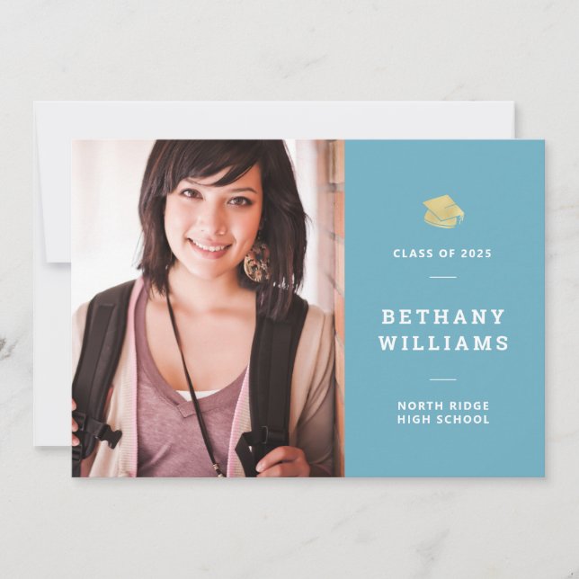 Invitation Parti de graduation photo turquoise moderne (Devant)