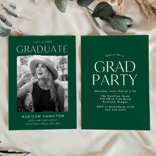 Invitation Parti de graduation photo verte de bord moderne