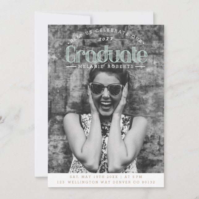 Invitation Parti de graduation rétro vintage | Photo (Devant)