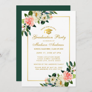 Invitation Parti de graduation rose Tropical Floral Invitatio