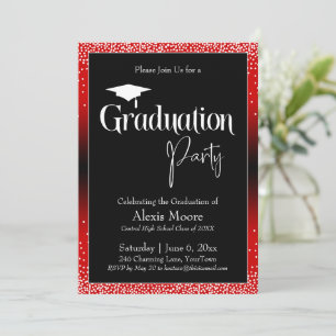 Invitation Parti de graduation Rouge brillant Ombre Confetti