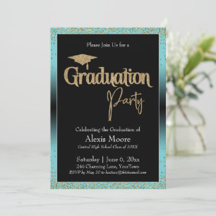 Invitation Parti de graduation Turquoise Ombre Confetti