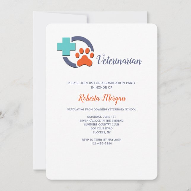 Invitation Parti de graduation vétérinaire croix et paw (Devant)