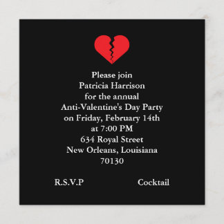 Invitation Parti de la fête anti-Valentines