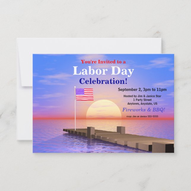 Invitation Parti de la Fête du Travail Drapeau américain sur  (Devant)