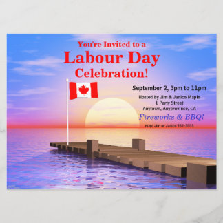 Invitation Parti de la fête du travail Drapeau canadien à qua