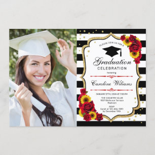 Invitation Parti de la graduation avec photo - Roses des tour