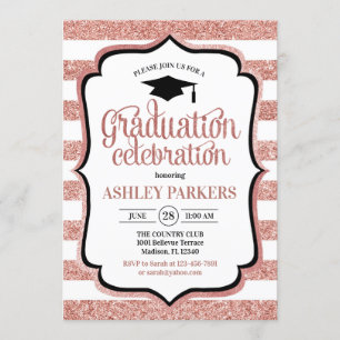 Invitation Parti de la graduation - Blanc d'or Rose