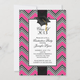 Invitation Parti de la graduation de Modern Pink Chevron 2013