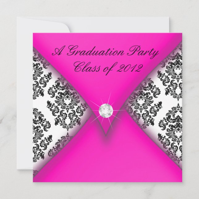 Invitation Parti de la graduation en Damas rose et noir (Devant)