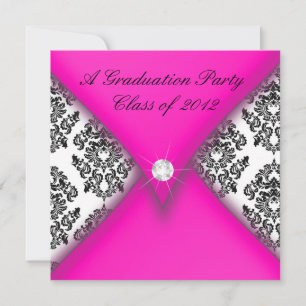 Invitation Parti de la graduation en Damas rose et noir