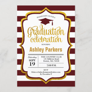 Invitation Parti de la graduation - Maroon Gold White