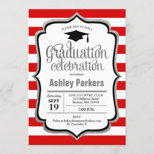 Invitation Parti de la graduation - Noir noir d'argent rouge