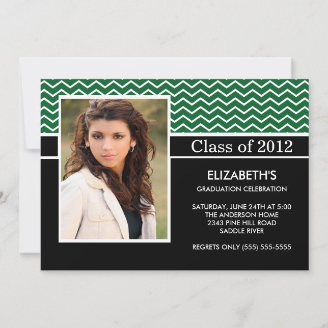 Invitation Parti de la graduation photo moderne Green Chevron (Devant)