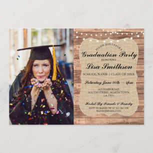 Invitation Parti de la graduation russe Burlap Diplômé en boi