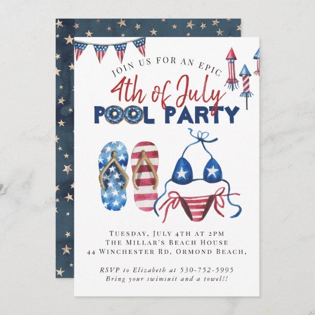 Invitation Parti de la piscine du 4 juillet (Devant / Derrière)