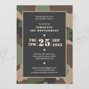 Invitation Parti de la retraite Camouflage militaire de bois