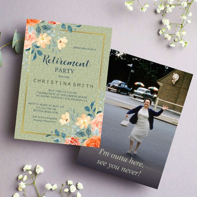 Invitation Parti de la retraite de l'aquarelle florale rustiq (Rustic Elegant Floral Watercolor Retirement Party Invitation)