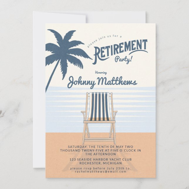 Invitation Parti de la retraite des chaises de plage (Devant)