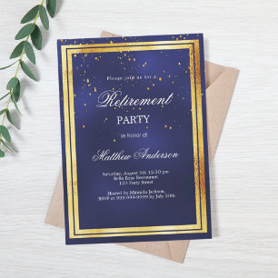 Invitation Parti de la retraite des confettis d'or bleu marin