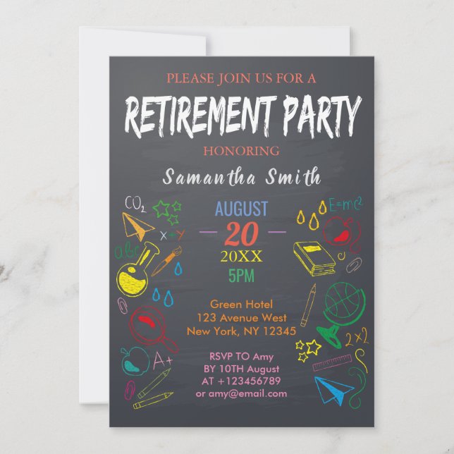 Invitation Parti de la retraite des enseignants en carton noi (Devant)