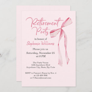Invitation Parti de la retraite des femmes Élégante Bow rose