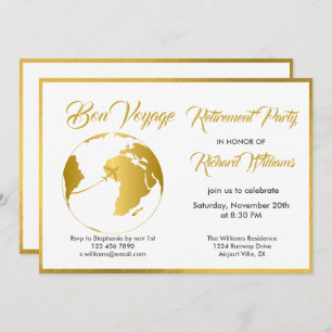 Invitation Parti de la retraite Golden Border Globe Bon Voyag