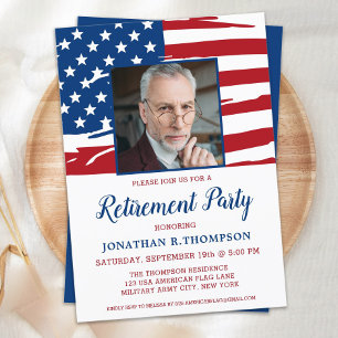 Invitation Parti de la retraite militaire photo drapeau améri